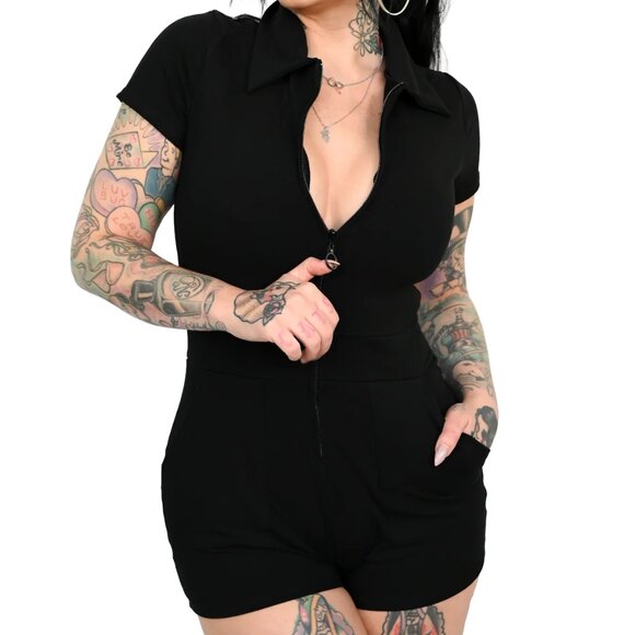 Foxblood Jamie Lee Zip Up Romper Black - Picture 3 of 5